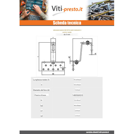 1 x Gancio Da per coperture VARIO 140X56X5 /5 Acciaio Inox A2
