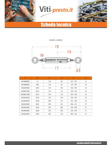 1 x Tenditore A Due Occhielli 6X110 Occhio 8.5...