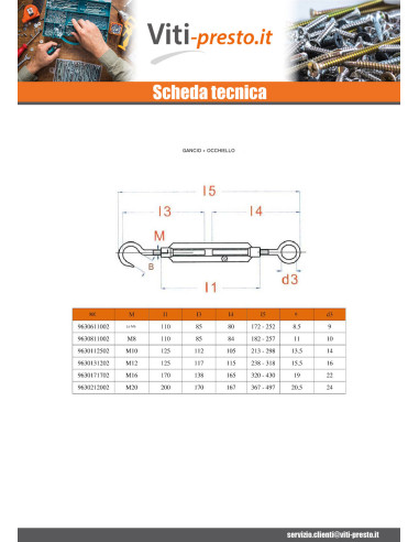 1 x Tenditore A Due Occhielli 6X110 Occhio 8.5...