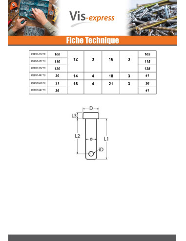 1 x Pasadores Testa Piatta 12X65 Forata 3...
