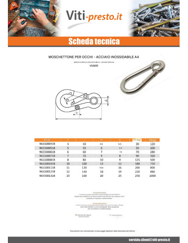 1 x Moschettone Con Occhio Acciaio Inox A4...
