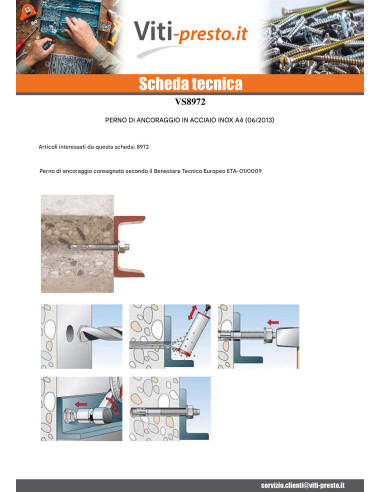 1 x Perno Ancoraggio M10X90 Acciaio Inox A4