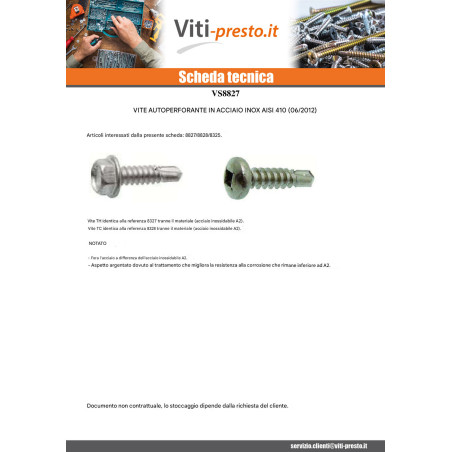 1 x Vite Autoperforante Testa Esagonale 4,8X19 Acciaio Inox Aisi 410