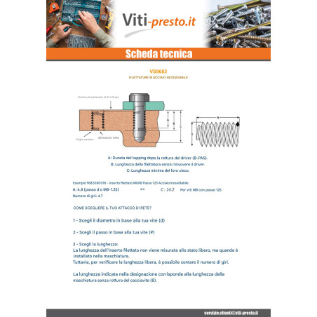 1 x Filetto Riportato M5X15 Passo 80 Acciaio Inox