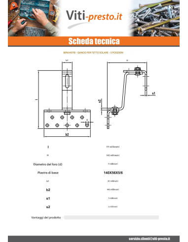 1 x Gancio Da per coperture VARIO 140X56X5 /6...