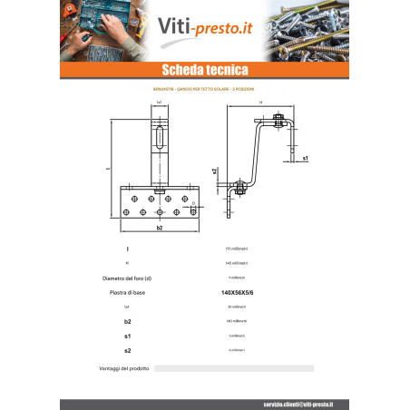 1 x Gancio Da per coperture VARIO 140X56X5 /6 Acciaio Inox A2