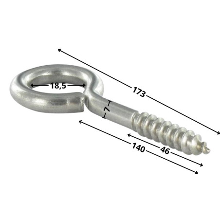 1 x Golfare A Vite Legno 7X140 Filettata Su 46 Lunghezza Totale 173 Occhio 18.5 Acciaio Inox A2