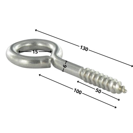 1 x Golfare A Vite Legno 6X100 Filettata Su 50 Lunghezza Totale 130 Occhio 15 Acciaio Inox A2
