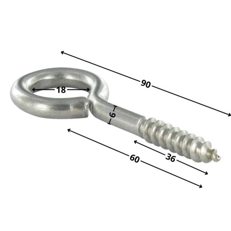 1 x Golfare A Vite Legno 6X60 Filettata Su 36 Lunghezza Totale 90 Occhio 18 Acciaio Inox A2