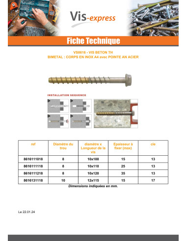 1 x Vite Calcestruzzo Bimetallo Acciaio Inox A4...