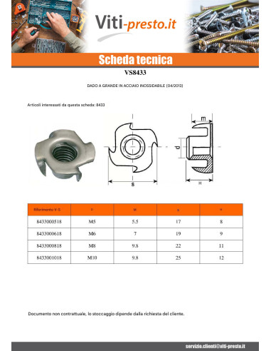 1 x Dado Ragno Acciaio Inox A2 M12