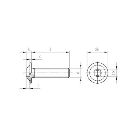 1 x Vite Per Metalli Testa Bombata Flangia T20 M4X16 Discussione completa Acciaio Inox A2