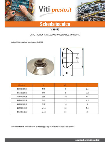 1 x Dado fresato con intaglio M6 Acciaio Inox A4