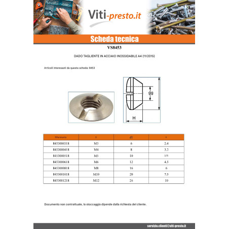 1 x Dado fresato con intaglio M6 Acciaio Inox A4