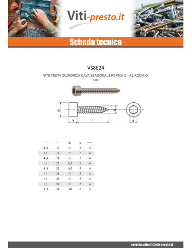 1 x Vite Per Lamiera A Esagono Incassato...