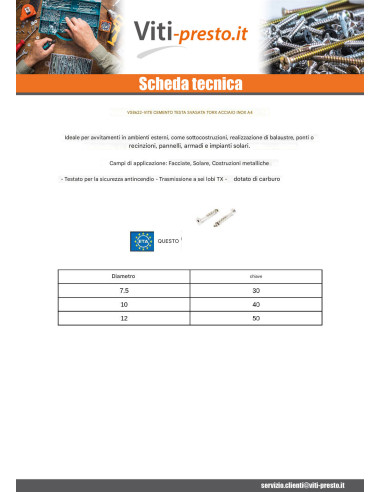 1 x Vite Per Calcestruzzo Testa Forata T40...