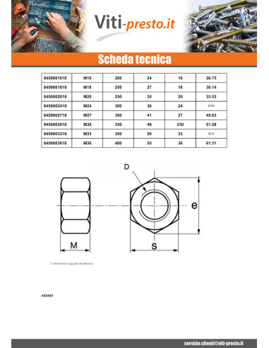 1 x Dado Esagonale Alto M24 Spessore 24 Acciaio...