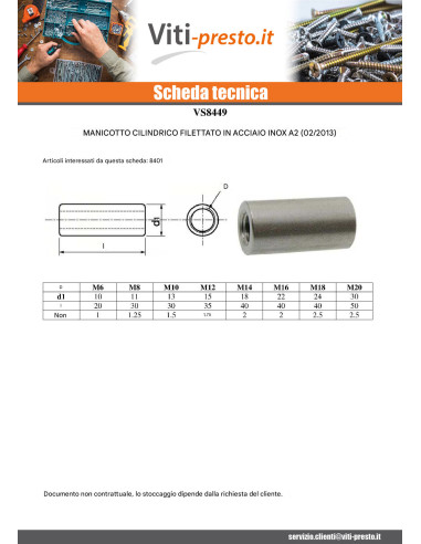 1 x Giunti Cilindrica Filettato M8 11X20...