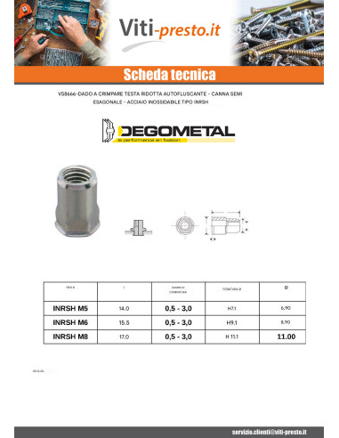 1 x Dado Testa Ridotta SEMI Esagonale M6X15.5...