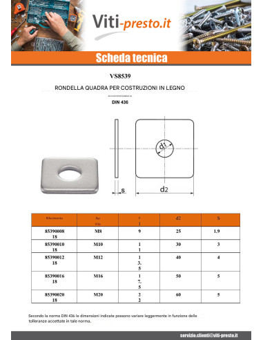 1 x Rondella Quadrata Per Costruzioni In Legno...