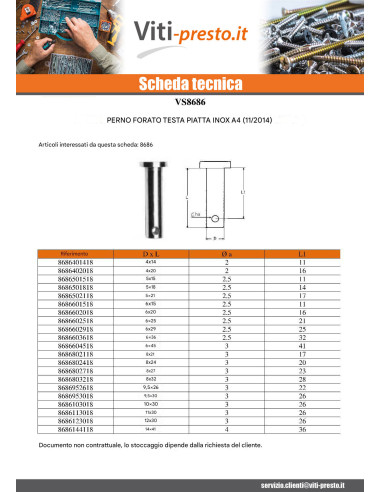 1 x Pasadores Testa Piatta 6X20 Forata 2.5...
