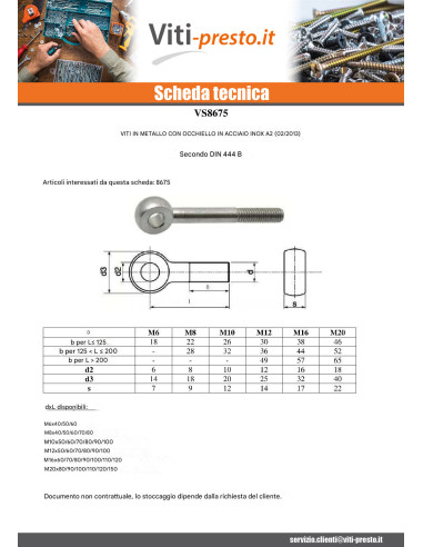 1 x Vite Per Metalli con Occhio M8X50 Occhio 8...