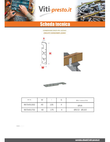 1 x Ancoraggio IPN Legno Sendzimir 40X175