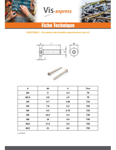 1 x Vite Per Metalli Testa Bombata T30 M6X40...