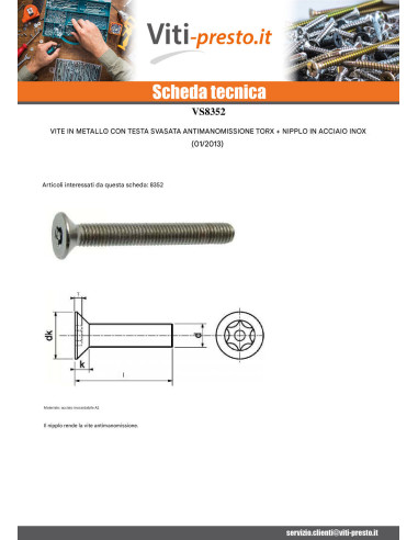 1 x Vite Per Metalli Acciaio Inox A2 Di...