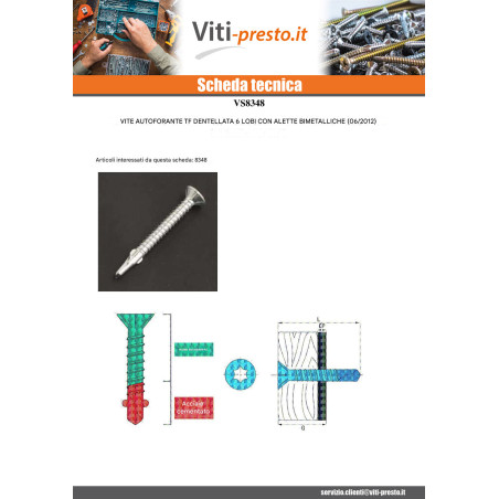 1 x Vite Autoperforante Bimetallo Testa Forata Dentellato T30 6,3X60