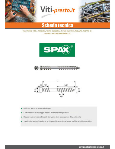 1 x Spax Vite Per Decking Testa Cilindrica T25...