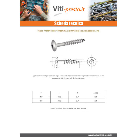 1 x Vite per facciata T20 5,5X32 Diametro Della Testa: 12.3 Acciaio Inox A2 Ral9010 Bianco Puro