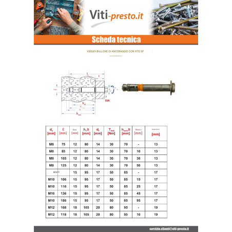 1 x Bullone (Venduto Con Dado) Ancoraggio M8X105 Con Vite Per Metalli Testa Esagonale Acciaio Inox A4