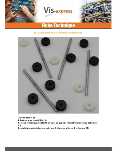 1 x KIT Filetto M6X130 Zincate Con Dado