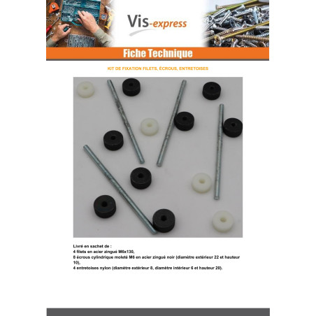 1 x KIT Filetto M6X130 Zincate Con Dado