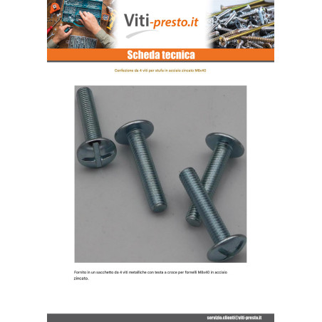 1 x Sacchetto 4 Vite Per Metalli Testa Poelier Larga M8X40 Zincate
