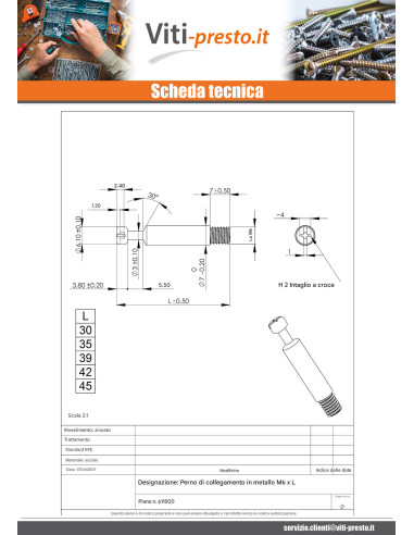 1 x Perno CONNESSIONE Metalli 6X35 Zincate
