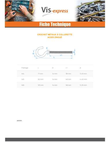 1 x Gancio Metalli Con Flangia M4X40 Zincate