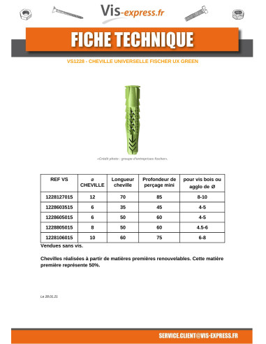 1 x Tassello Fischer UX VERDE 10X60