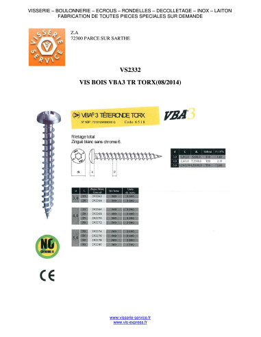 1 x Vite Per Legno E Truciolato3 Testa Poelier...