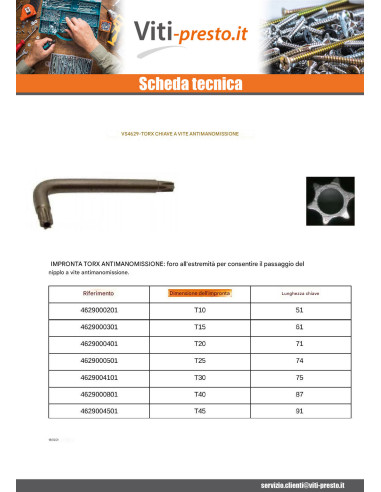 1 x Chiave Per Vite Di Sicurezza TORX T45...