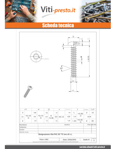 1 x Vite Per Pvc Testa Cilindrica T20 4x16 T3...