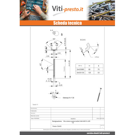 1 x Vite Medium Testa Forata Dentellato T25 5X80 Filettata Su 53 Zincate