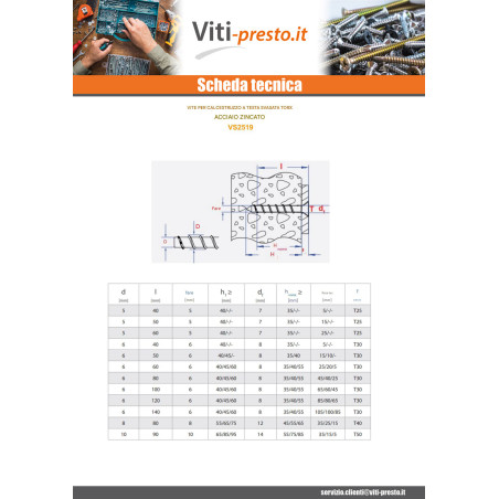 1 x Vite Per Calcestruzzo Testa Forata Torx 5X50 Zincate