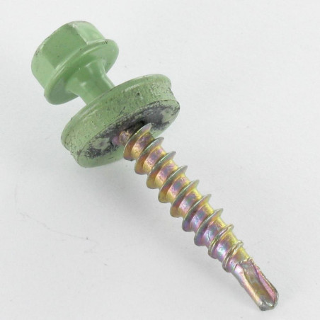 1 x Vite Autoperforante Testa Esagonale 4.8X35 Rondella Di Tenuta Con Guarnizione In Neoprene Epdm Zincate Ral6021 Verde