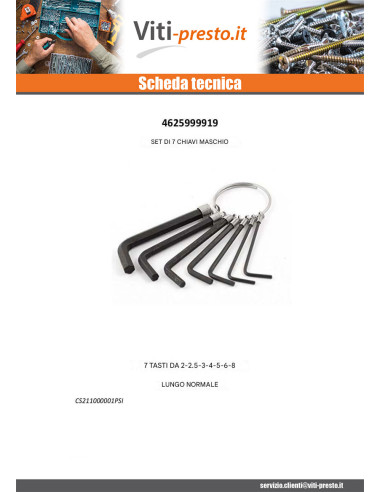 1 x Set di 7 CHIAVI MALES Esagono Incassato 2...