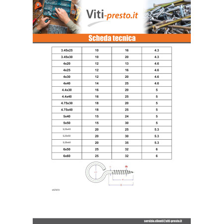 1 x Golfare A Vite Legno 4X40 Occhio 14 Zincate