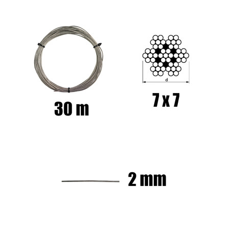 1 x Kit di 30 metri di cavo in acciaio inox diametro 2