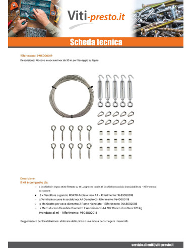 1 x Kit di 30 metri di cavo in acciaio inox...