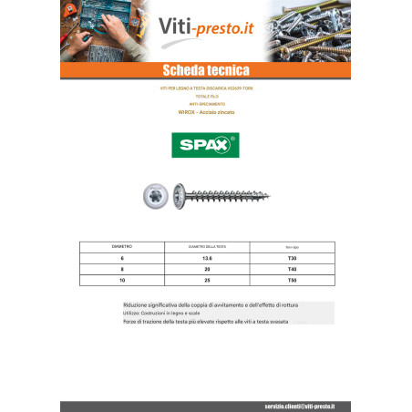 1 x Spax Viti Per Legno Testa Cilindrica T50 10X450 Filettata Su 80 4TAGLI WIROX